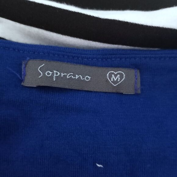 SOPRANO COBALT BLUE, BLACK & WHITE STRIPE DRESS SZ.M GUC - Picture 7 of 8